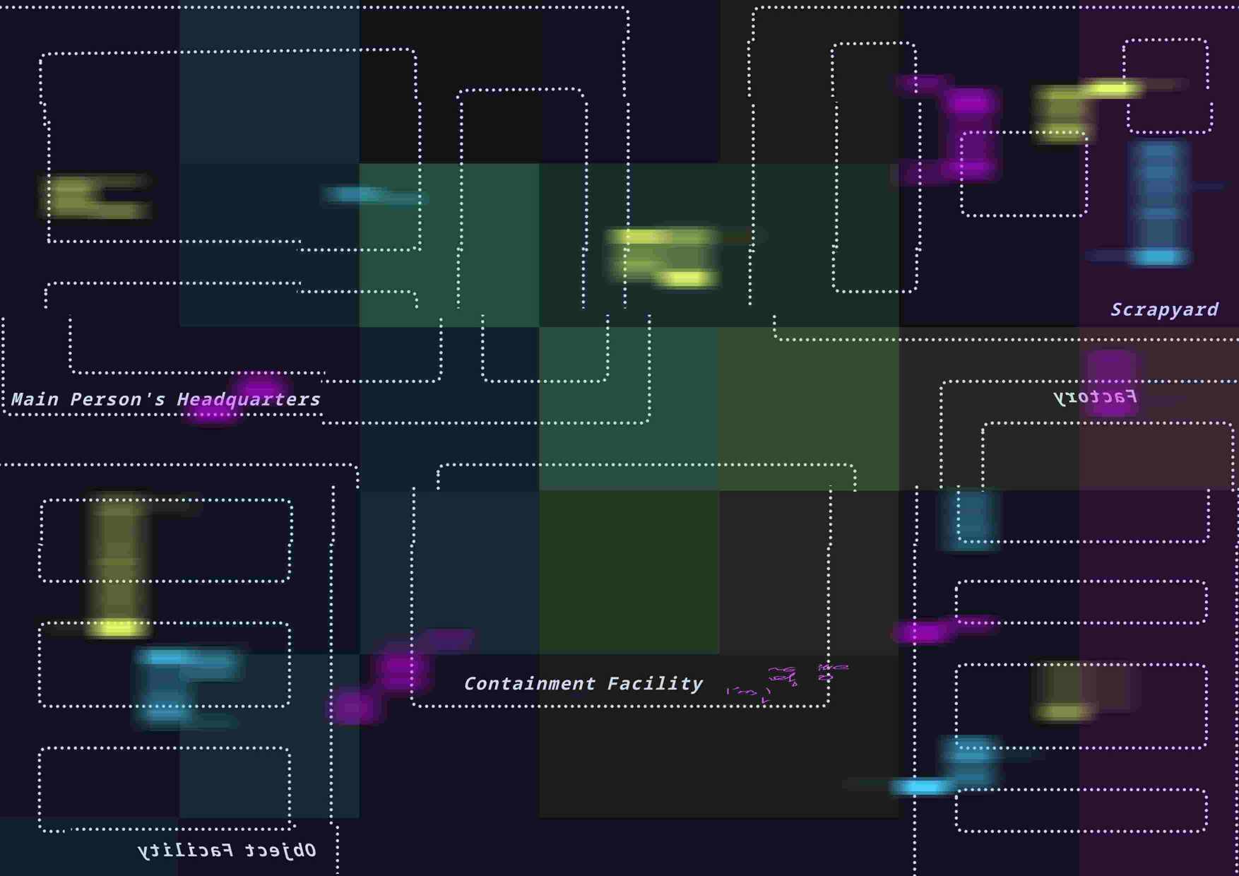 Map of Ruine, with lots of Static. Most things arent legible.